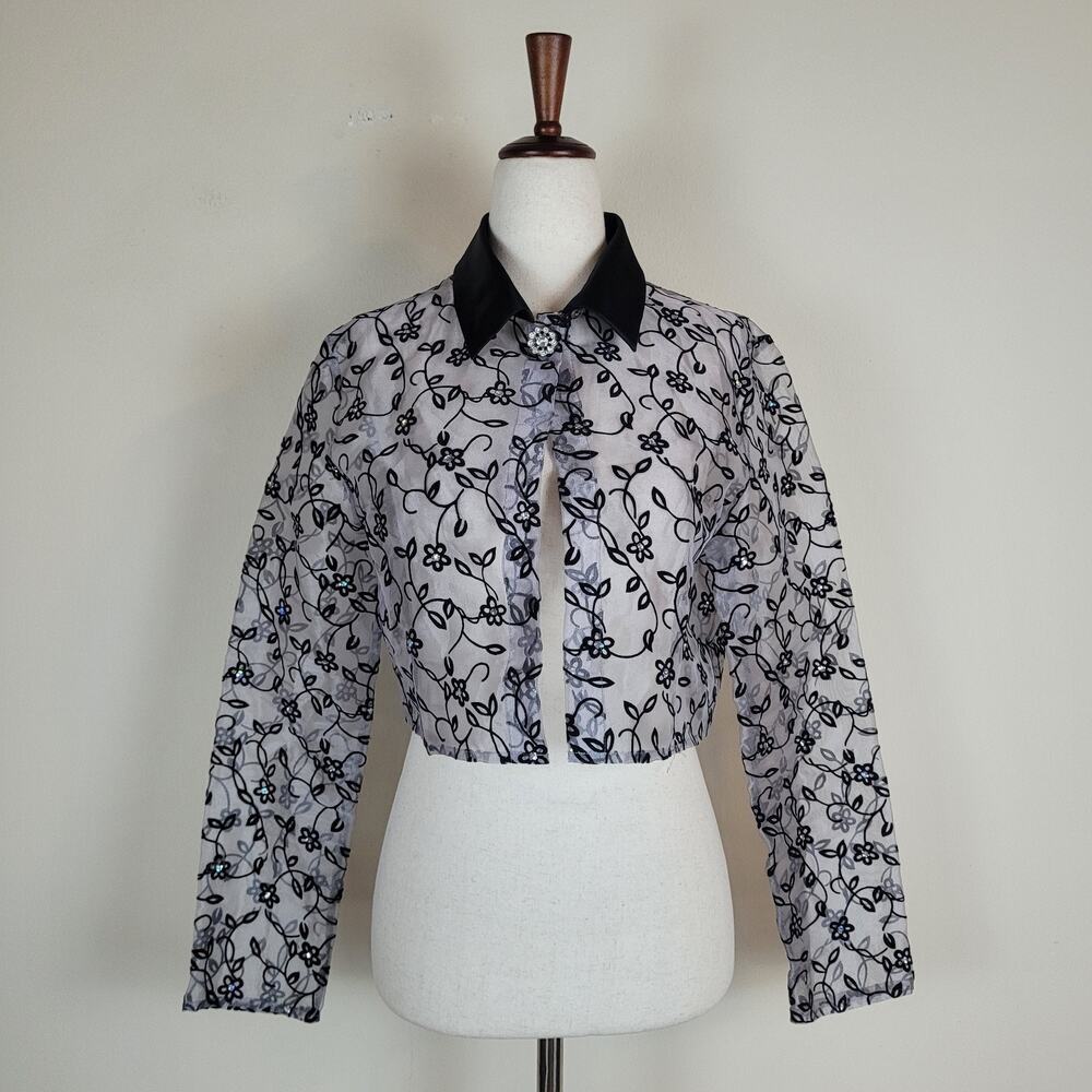 VTG Amy Byer Top Medium Sheer Floral Flowers Fairy Embroidered Crop Pixie Y2K